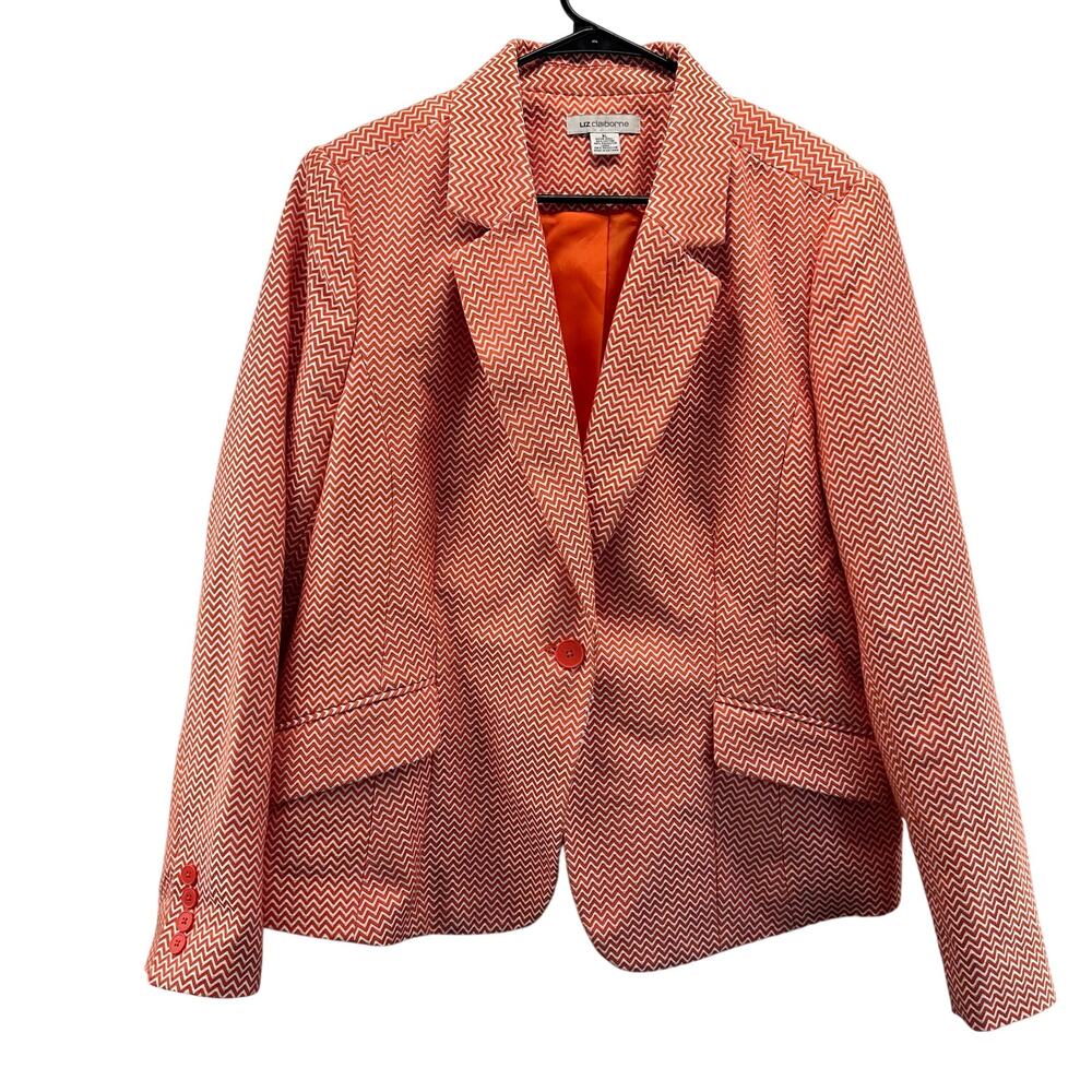 Liz Claiborne Blazer Orange White Zigzag XL Career Academia Clueless